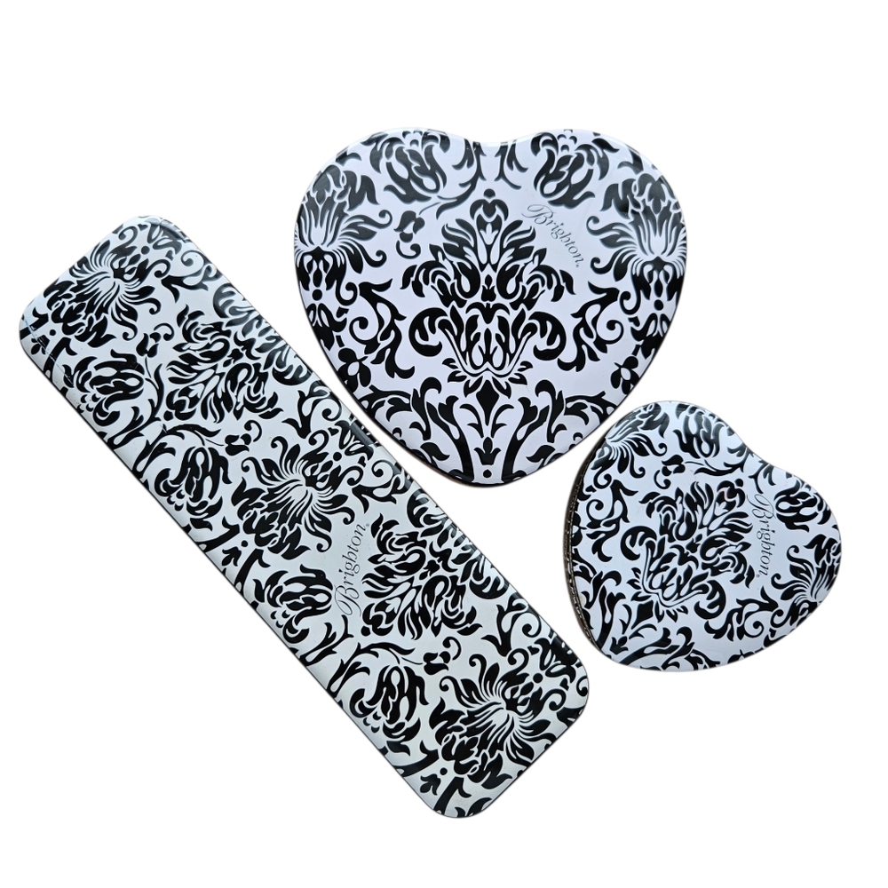 Lot Of 3 Brighton Black White Swirl Jewelry Tins